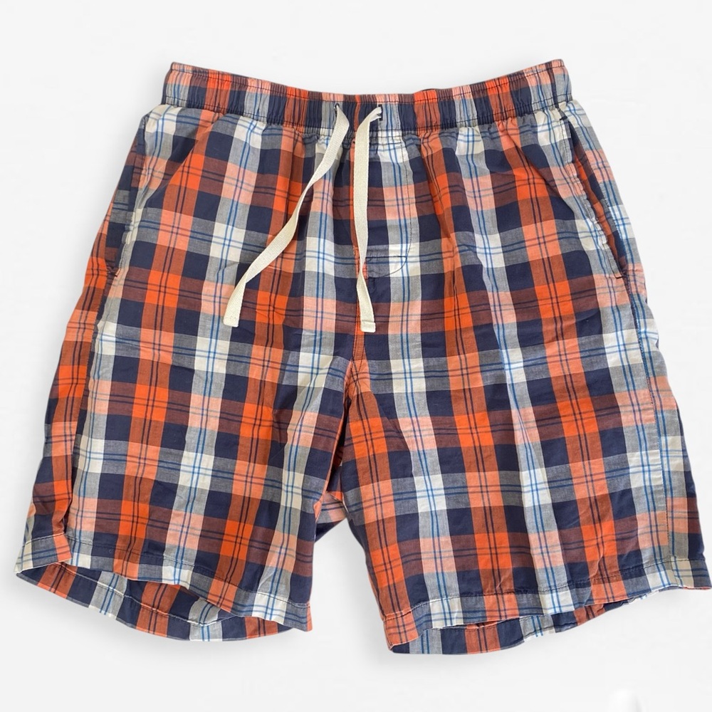 Men’s Cotton Boxers Plaid Drawstring Shorts in Red and Blue S
